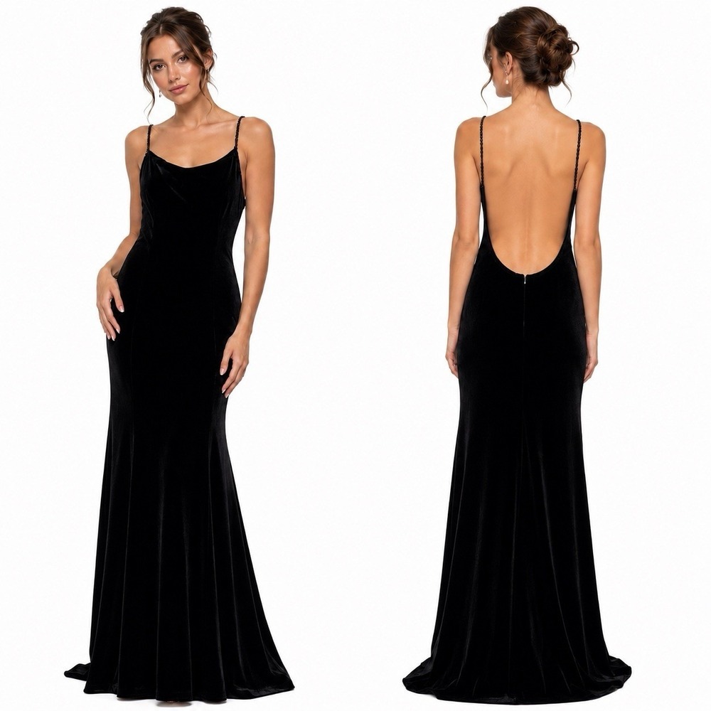 Vintage Jessica McClintock Gunne Sax Backless Dress Black Evening Gown Beads 13
